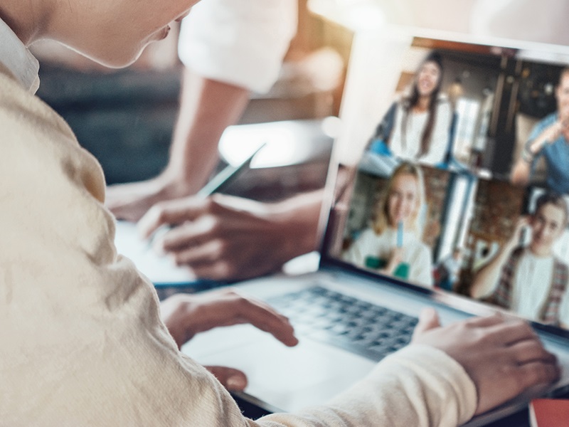 a person on a video webinar - mobile